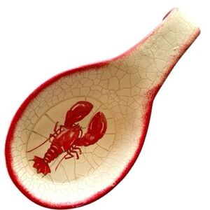 Spoon rest with Lobster design, intentional crackle glaze, ceramic, vintage